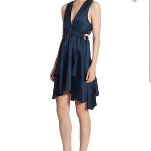 ALC Nahia Deep V-Neckline Cut-Out Back Silk Satin Mini Dress in Navy Blue Size 2